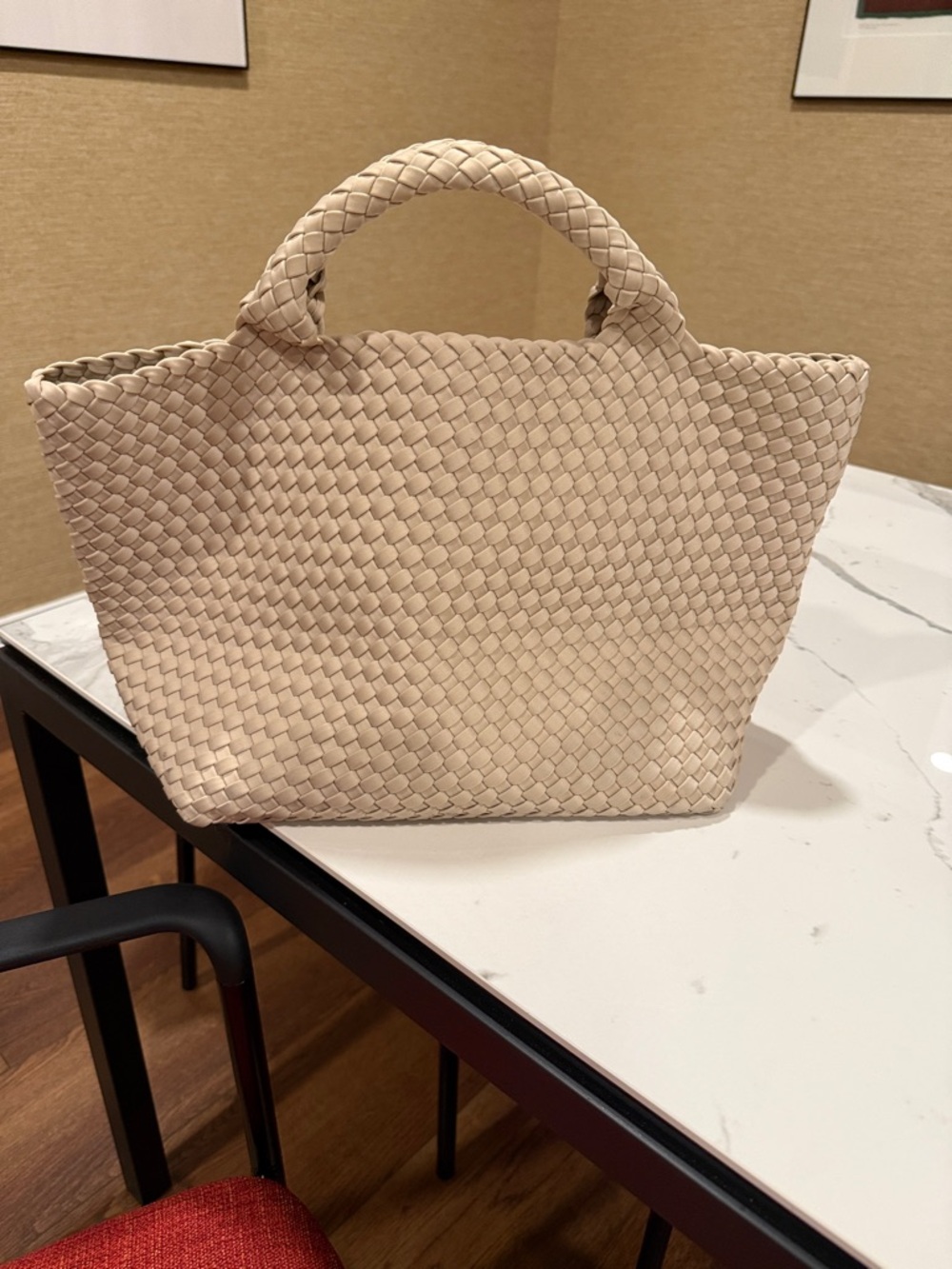 Naghedi Woven Top-Handle Tote Bag in Cream